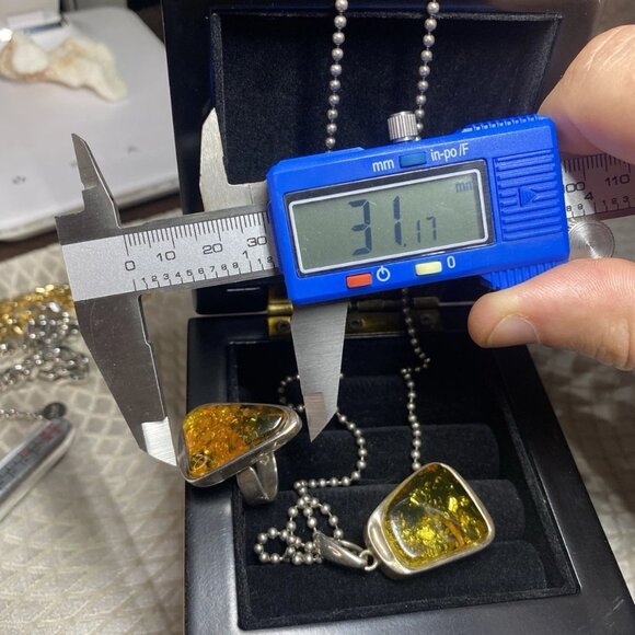 925 Sterling Silver Amber Set – Signed SO – MJI Necklace – Ring Size 8 - Picture 4 of 16